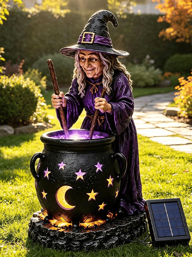 Halloween Witch Glowing Pot Solar Lamp Ornament