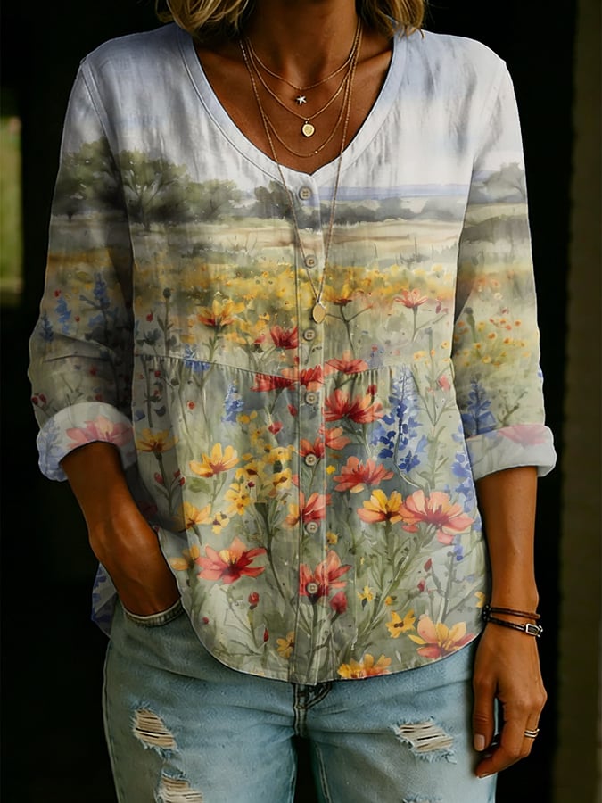 Retro Bluebonnet Festival Texas Wildflower Watercolor Art Print Blouse