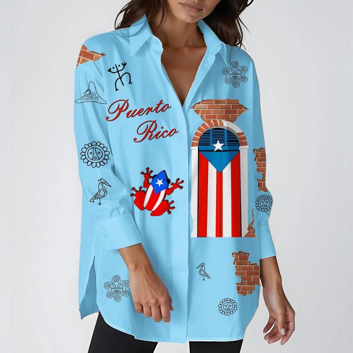 Women's Puerto Rican Print Casual Shirt