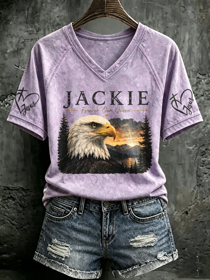 🔥🔥2nd 50% Off 🔥🔥Jackie Forever Our Queen V-Neck Retro Print T-Shirt