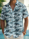 Men's Casual Great White Shark Print Vacation Shirt