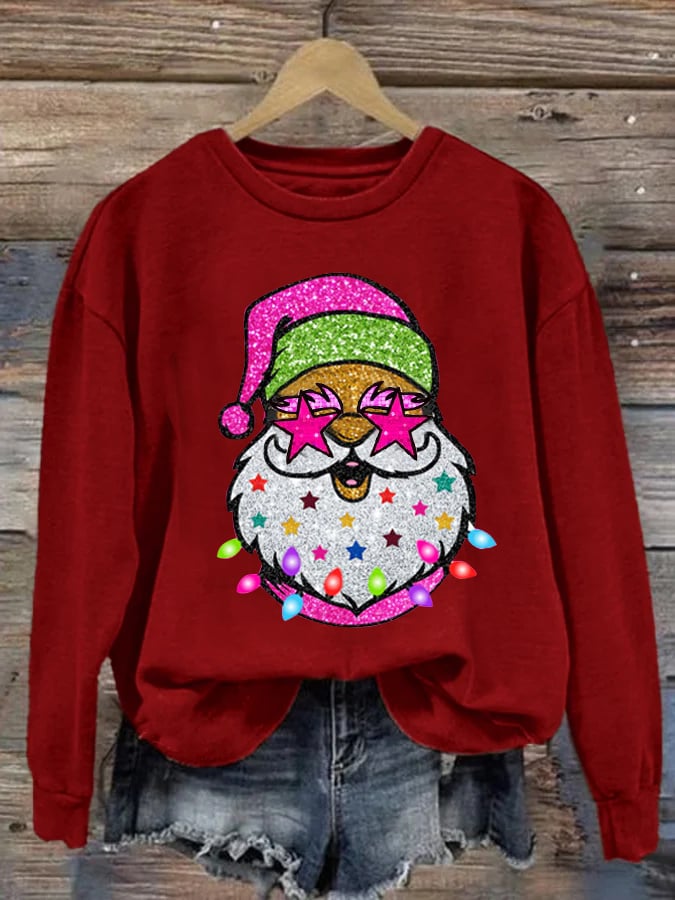 Women's Shiny Santa Print Sweatshirt