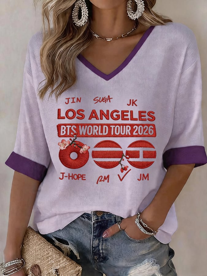 Women's Music Art Print V-Neck Top