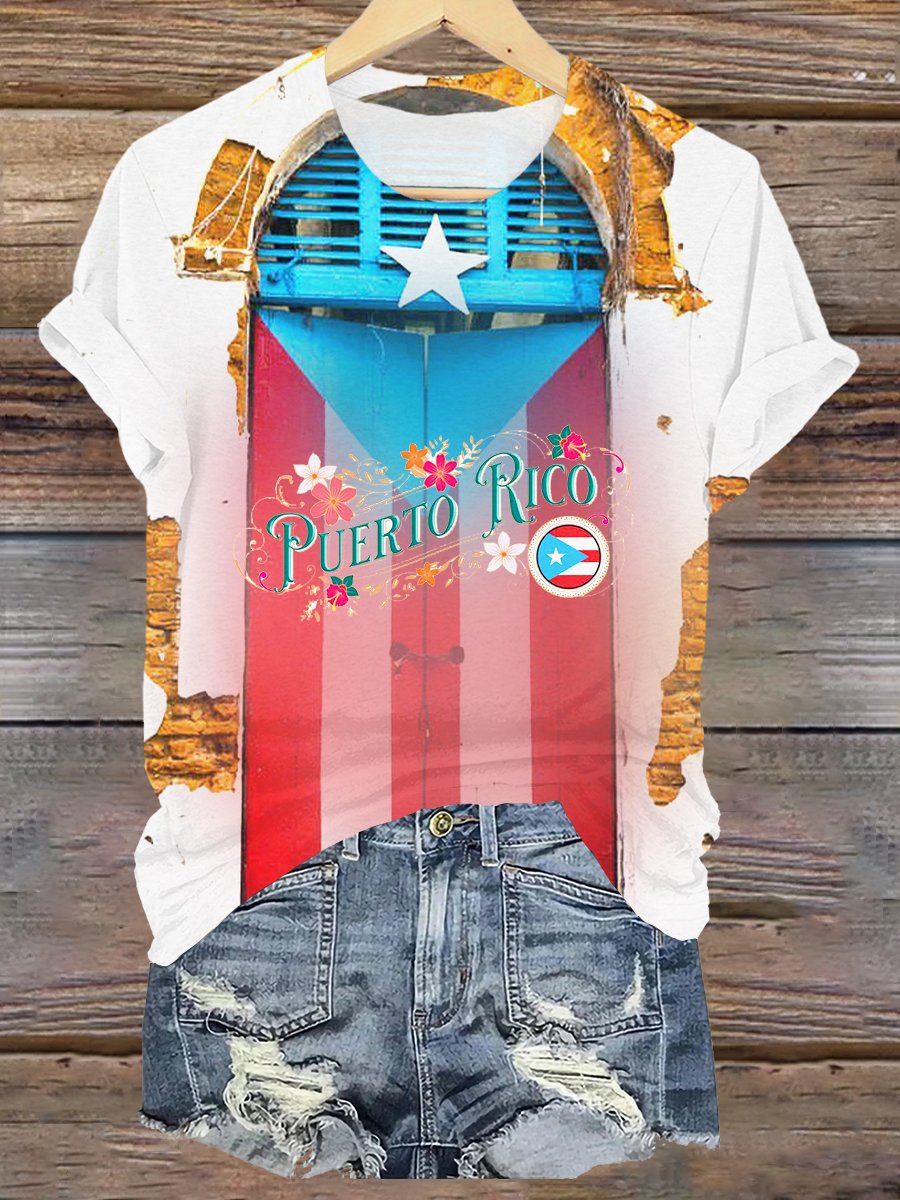 Puerto Rico Famous Landmarks Print Crew Neck T-shirt