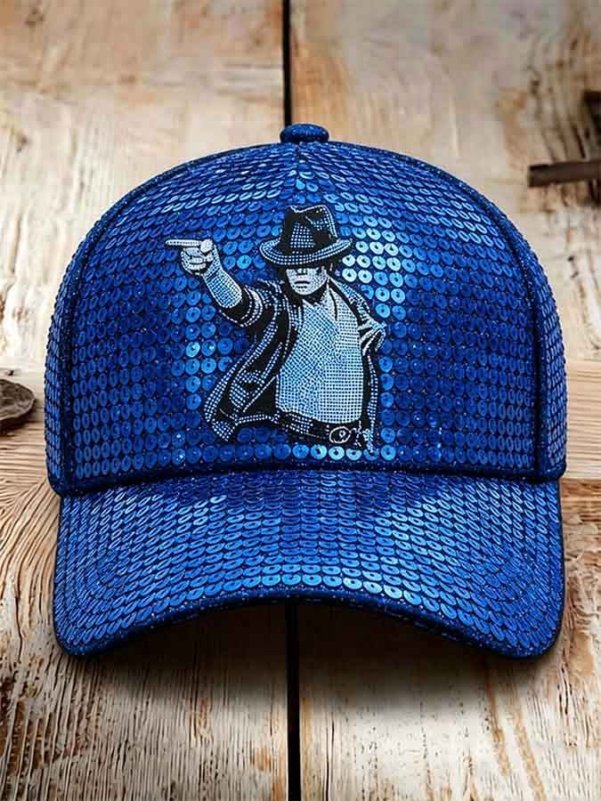 Unisex Retro Commemorative Baseball Cap: "King of Pop" Faux-Sequin Print Edition