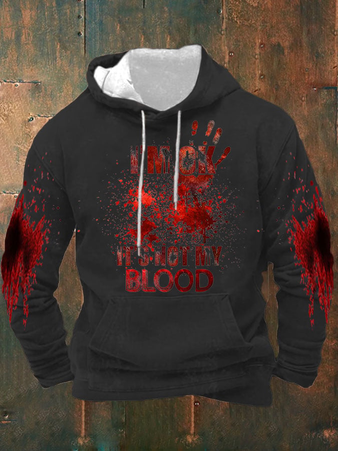 Men's I'M Ok It'S Not My Blood Halloween Printed Hooded Sweatshirt