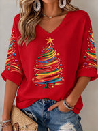 Women's Casual Printed Waffle Top