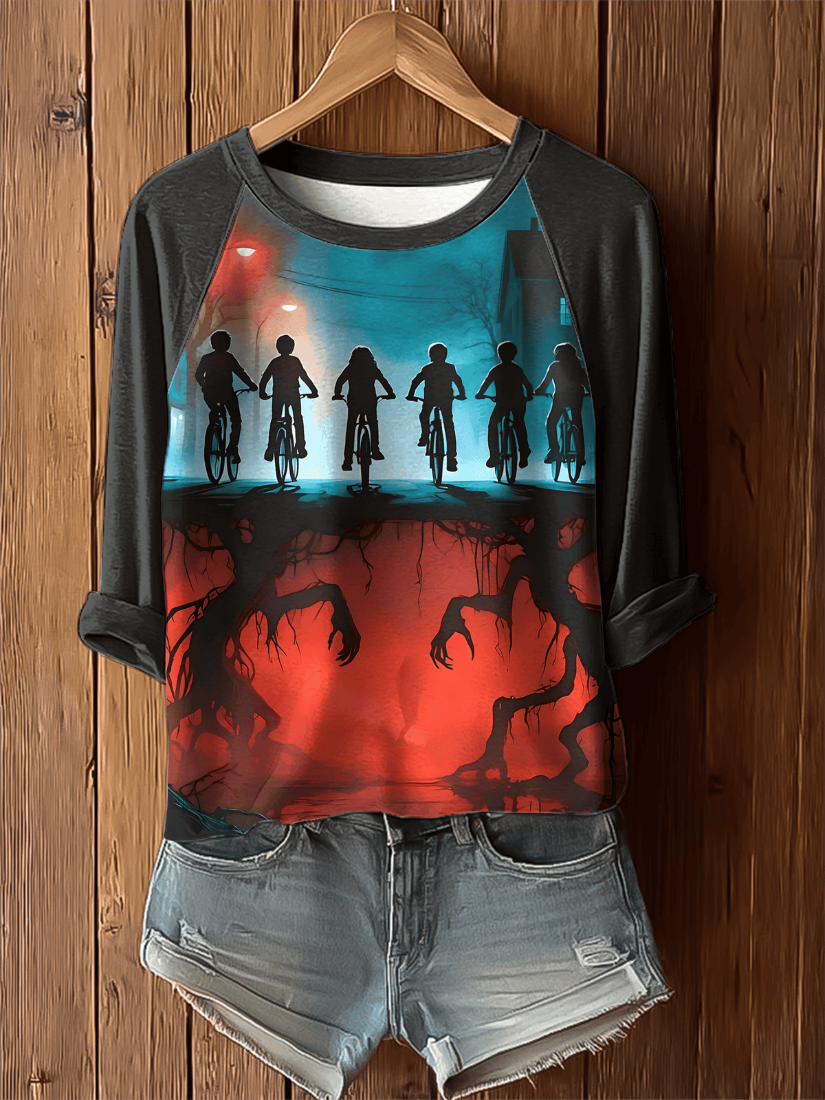 Running Up That Hill Stranger Printed Raglan T-shirt