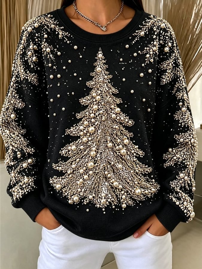 Women's Christmas Tree Print Pullover Sweatshirt