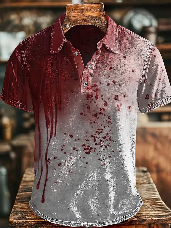Men'S Casual Blood Stain Print Short Sleeve Shirt