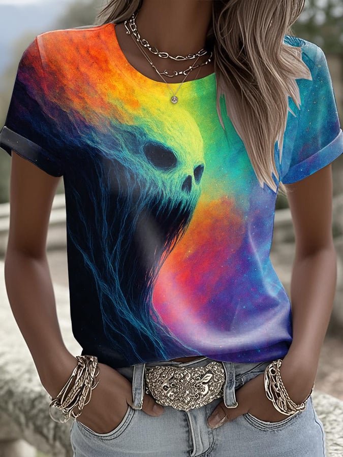 Rainbow Ghost Halloween Abstract Art Print T-shirt