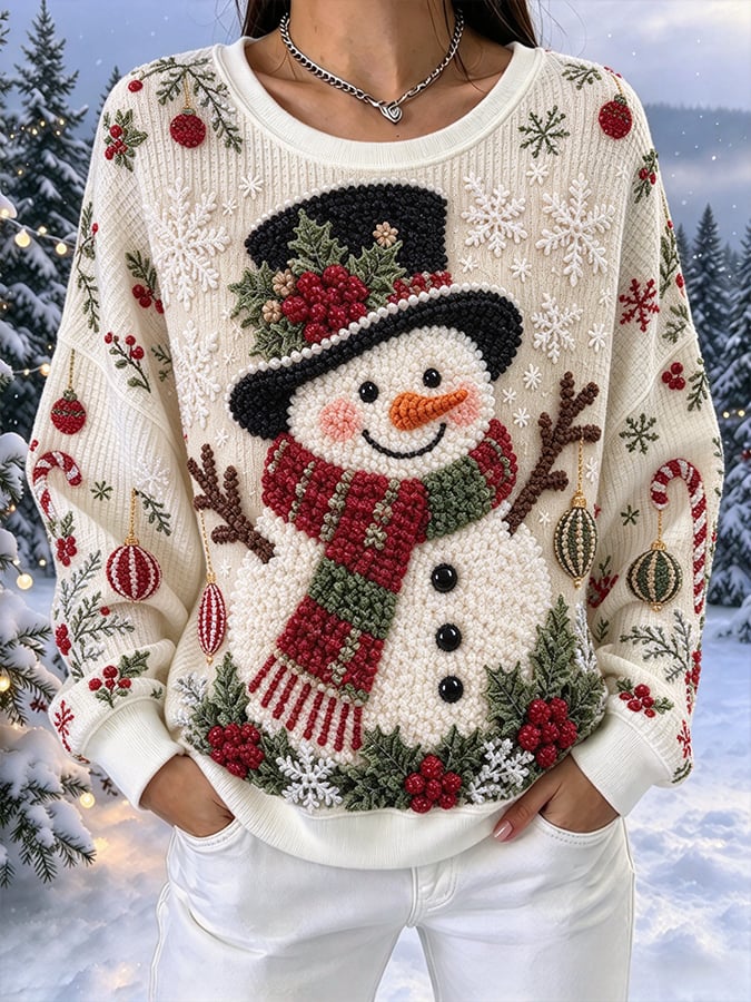 Women's Casual Printed Waffle Long-Sleeve Top