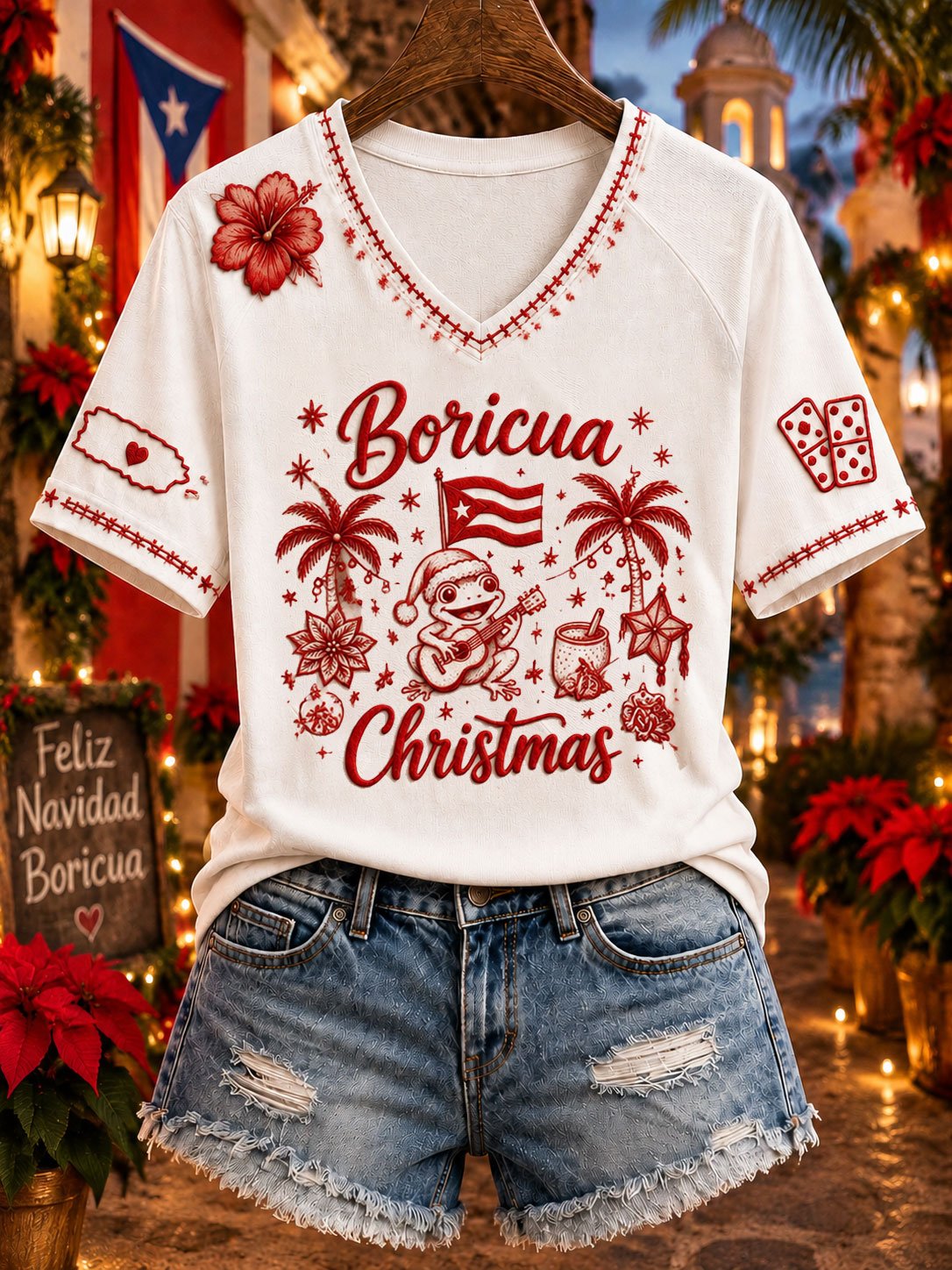 Women's Boricua Christmas Print Top