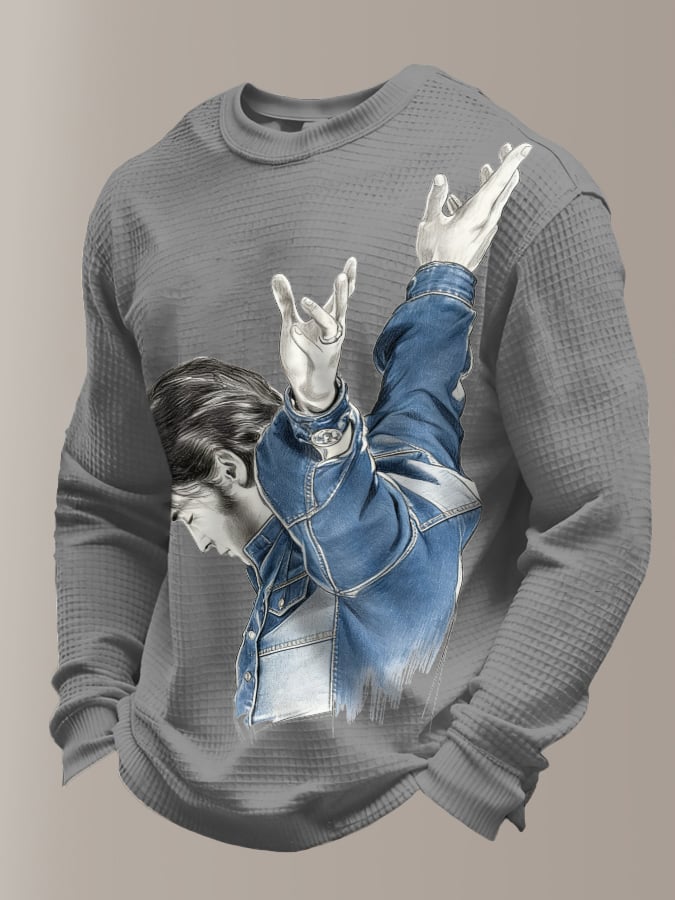 Men's Retro King Of Rock And Roll Printed Casual Top