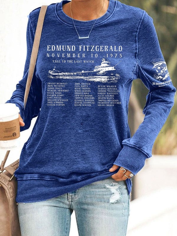 Women's Edmund Fitzgerald Print Round Neck Sweatshirt