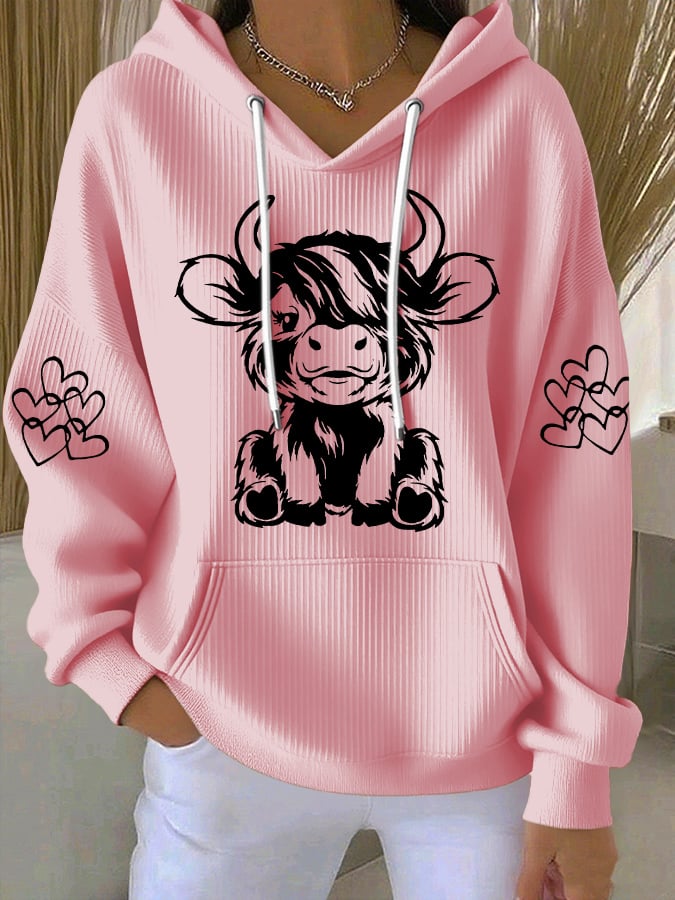 Women's Vintage Western Highland Cow Print Casual Hooded Sweatshirt
