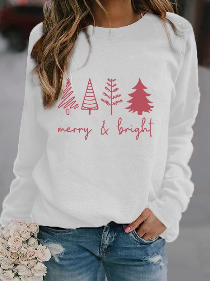 Merry And Bright Women's Christmas Print Long Sleeve Sweatshirt