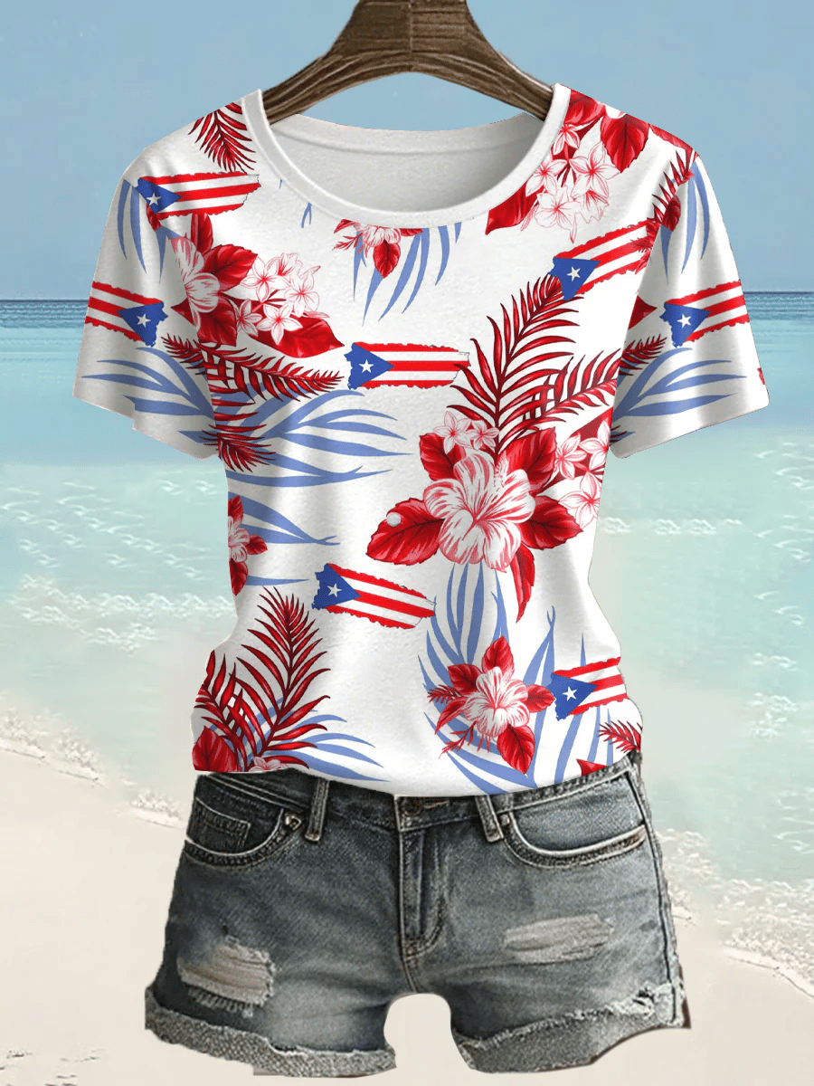 Retro Puerto Rico Print T-Shirt