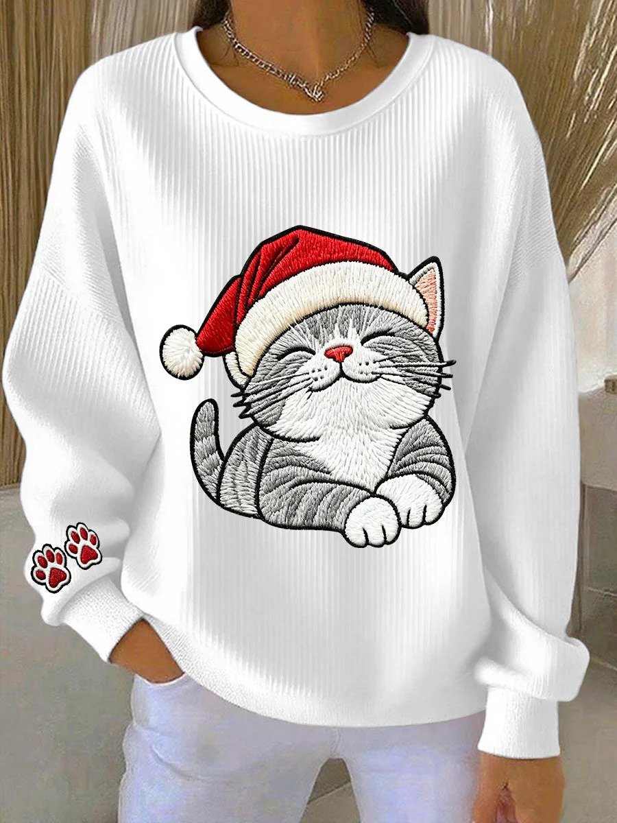 Women's Christmas Animal Cat Print Sweatshirt
