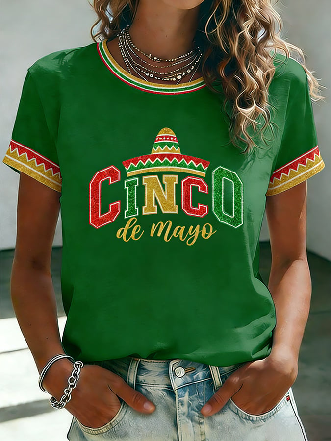 Women's Mexican Art Cinco de Mayo Print  T-shirt