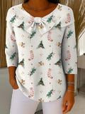 Women's Christmas Print Bow Knit Pullover Top