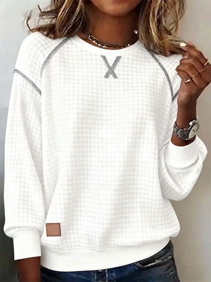 Women's Crew Neck Long Sleeve Waffle Sweatshirt