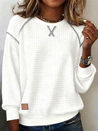 Women's Crew Neck Long Sleeve Waffle Sweatshirt