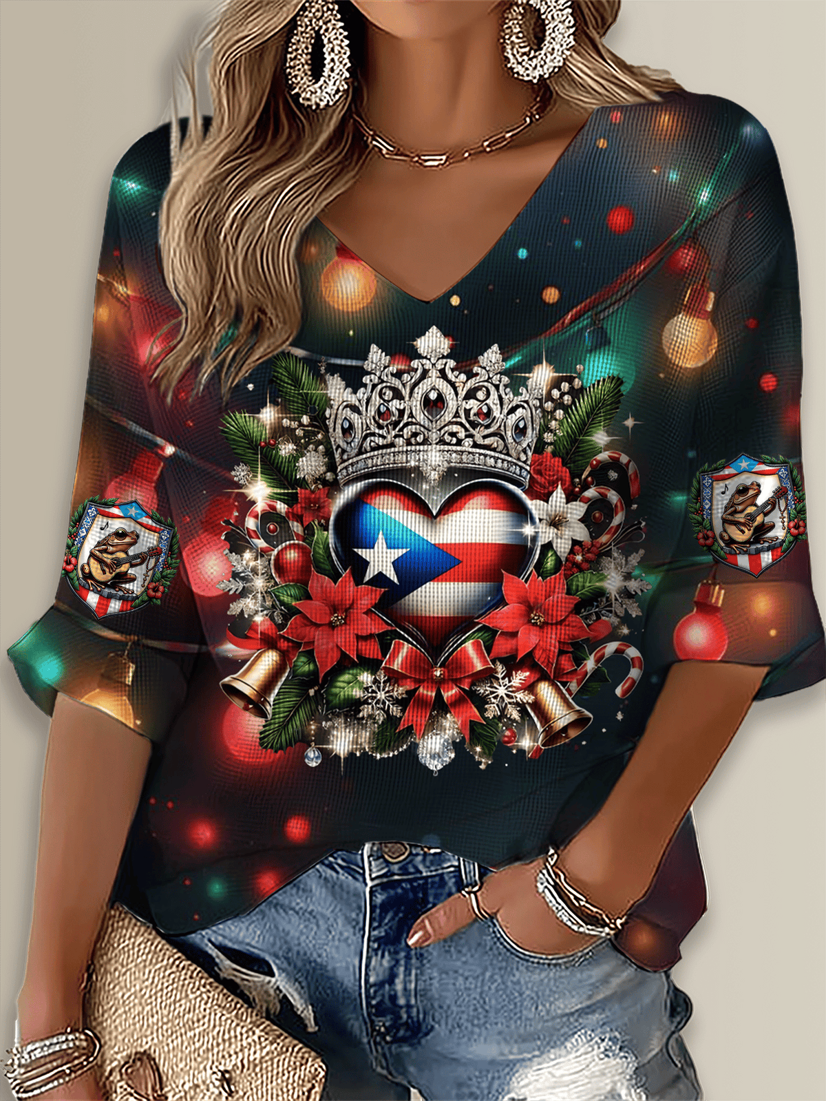 Puerto Rico Li Navidad Christmas Printed Long Sleeve Top