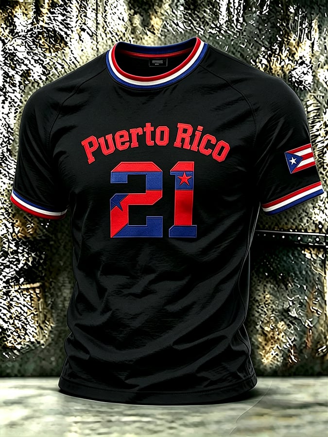 Men's Puerto Rico Baseball Print Short-Sleeve T-Shirt