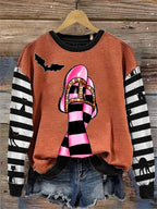 Women's Witch And Cat Print Crew Neck Sweatshirt