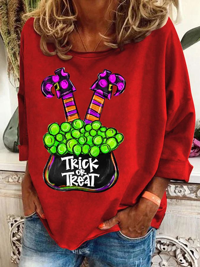 Women's Halloween Witch Print Crew Neck Sweatshirt