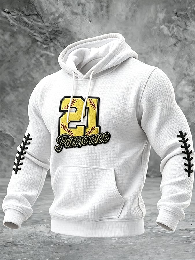 Men'S Puerto Rico Baseball Casual Printed Hoodie