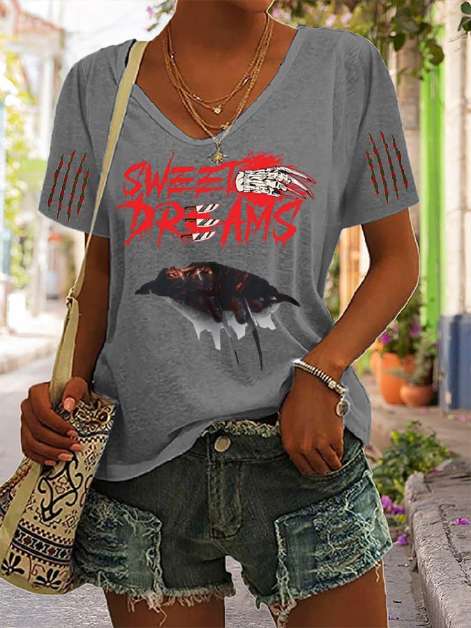 Women's Halloween Horror Nightmare Printed Casual T-Shirt