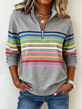 Women's Casual Rainbow Striped Print Sweatshirt