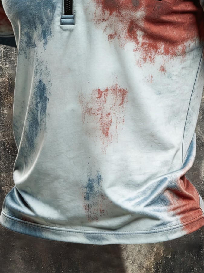 Men's Retro Color-Block Zip-Up T-Shirt