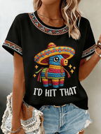 Women's Casual Cinco De Mayo Print Crew Neck T-Shirt