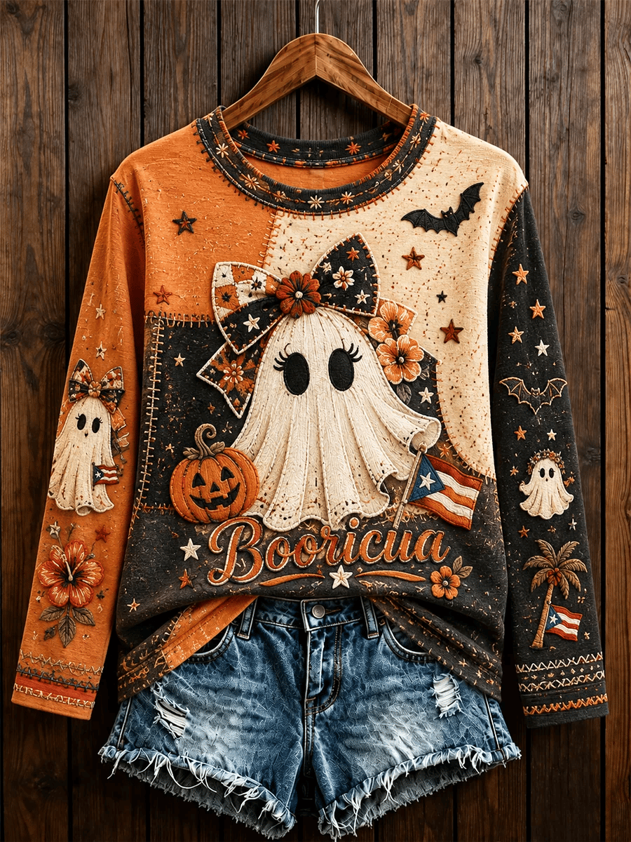 Puerto Rican Halloween Women's Casual Printed Long-Sleeved Top