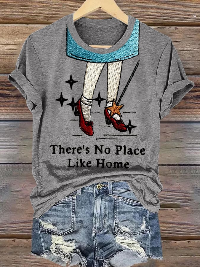 There's No Place Like Home Print Casual V-Neck T-Shirt