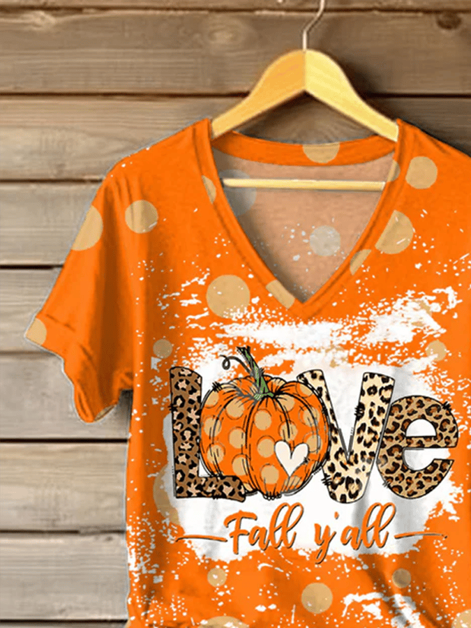 Women's Autumn Gold Pumpkin Print T-Shirt