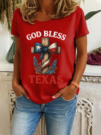 Women's Retro God Bless Texas Cross Print T-Shirt