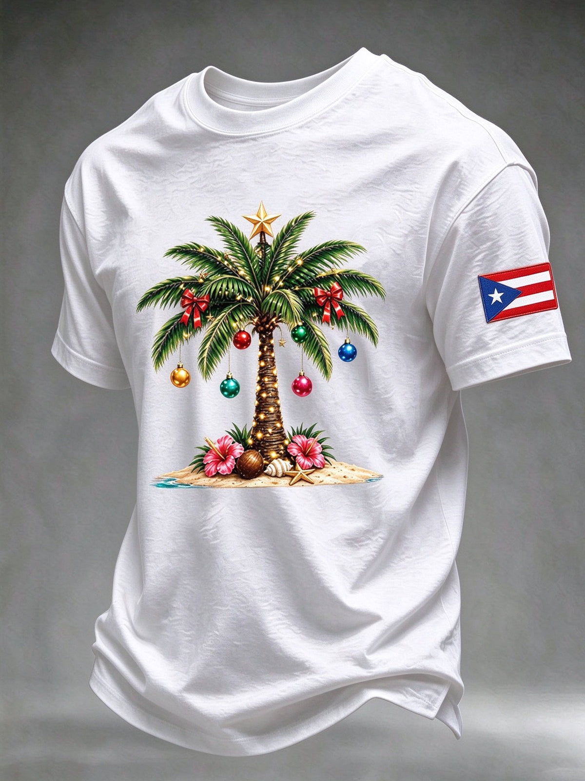 Men's Puerto Rico Christmas Print Casual T-Shirt