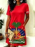 2026 African-American Women's Haiti Fan-Themed Print Dress