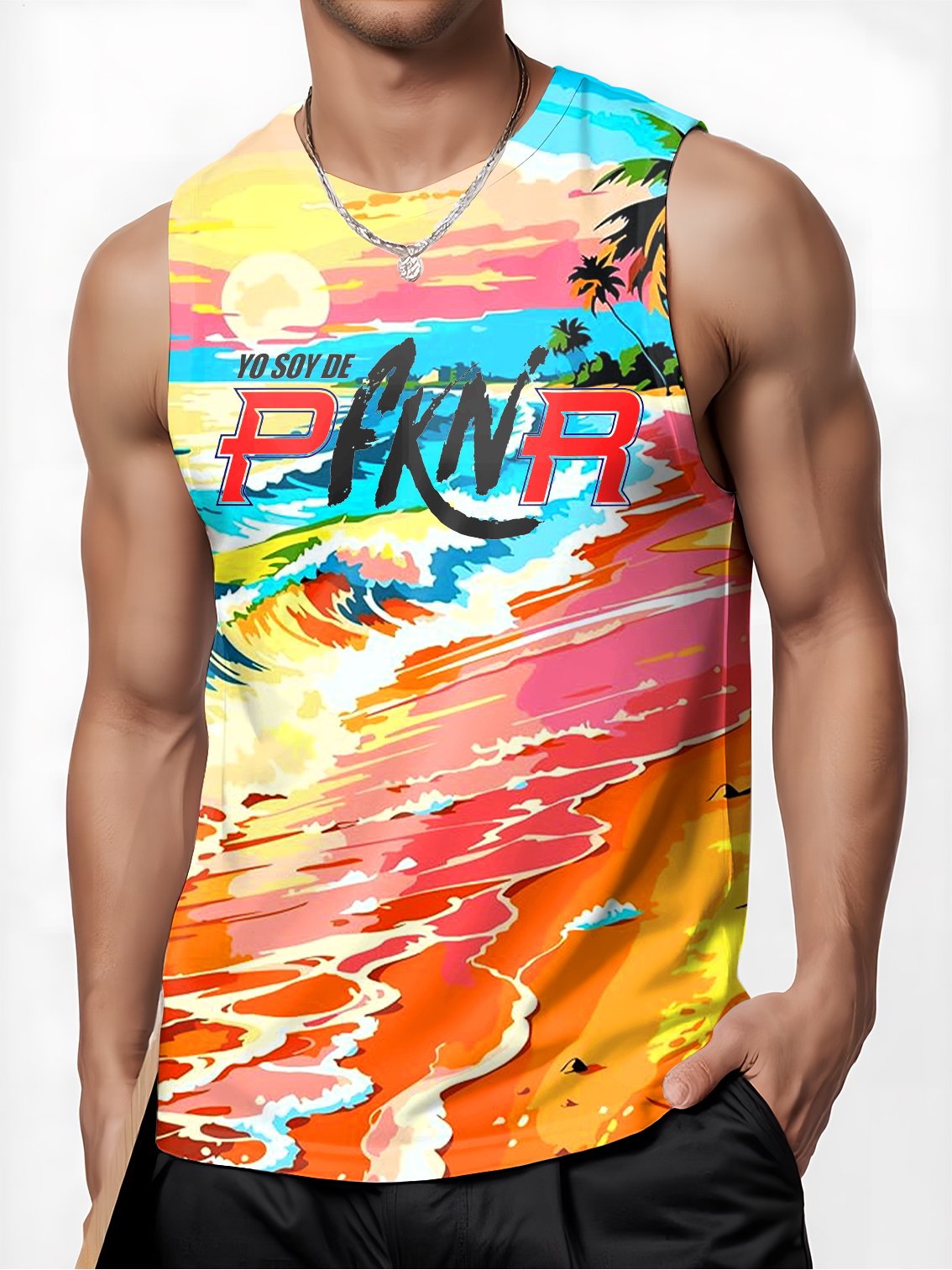 Puerto Rican Color Print Sport Crew Neck Tank Top