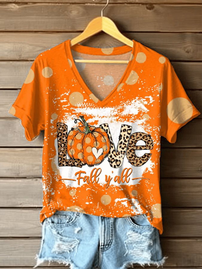 Women's Autumn Gold Pumpkin Print T-Shirt