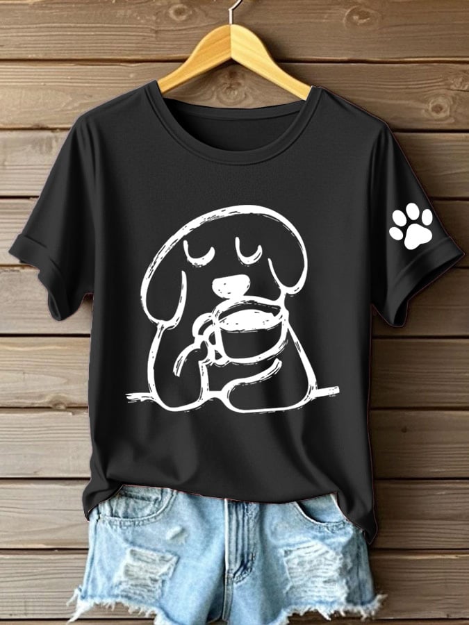 Women's Dog Print Crew Neck T-Shirt