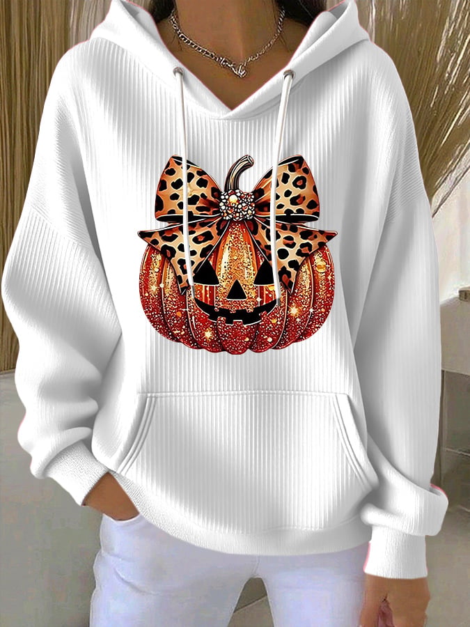 Women's Casual Autumn Pumpkin Texture Hoodie
