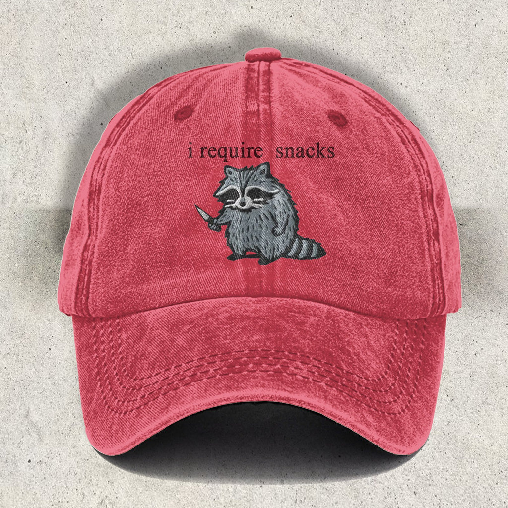 I Require Snacks Embroidered Raccoon Cap