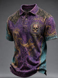 Men's Vintage Halloween Skull Print Polo Shirt