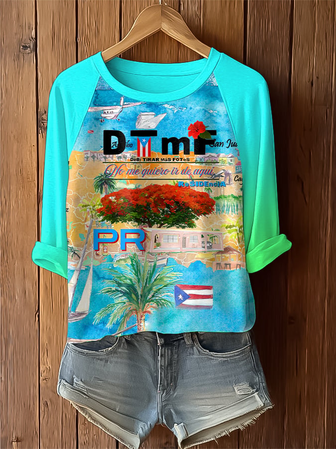 Puerto Rico Colorful Casual Printed Raglan T-shirt