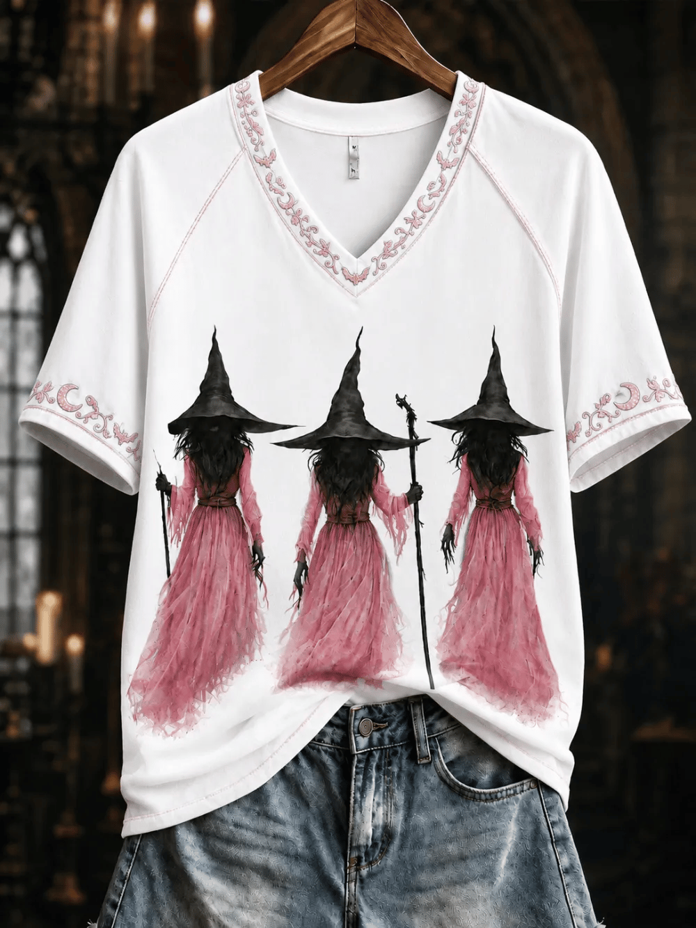 Women's Halloween Witch Print T-shirt